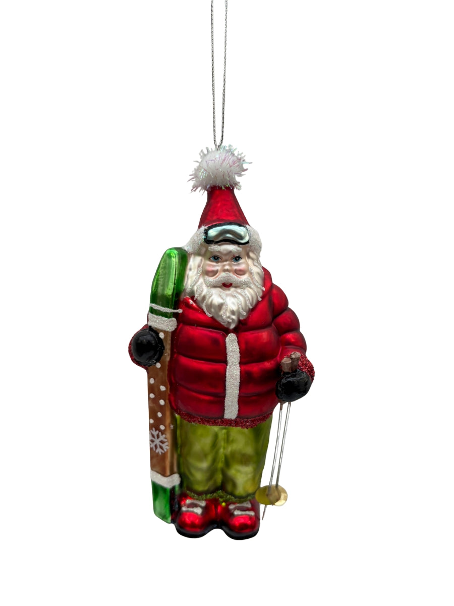 Glass Santa w/ Skis Ornament